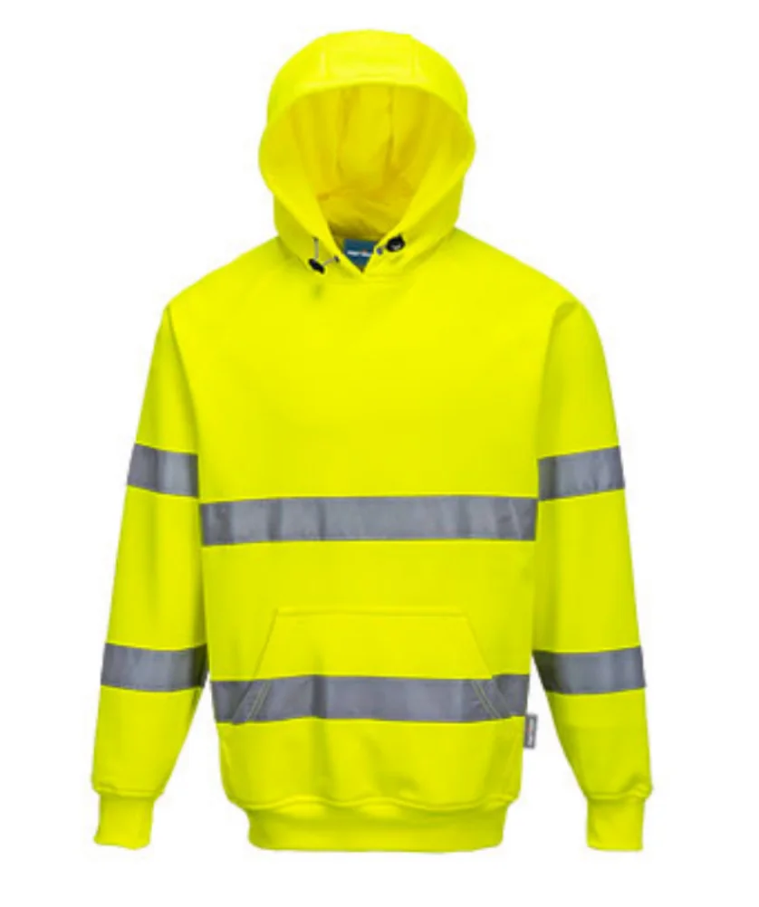 Żółta bluza odblaskowa z kapturem i pasami odblaskowymi