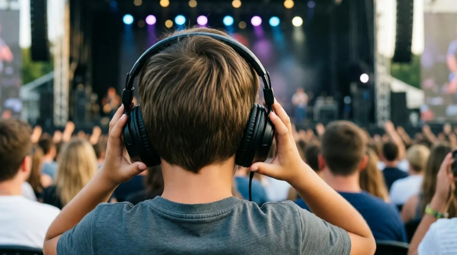 Żółte nauszniki ochronne leżące na drewnianej powierzchni